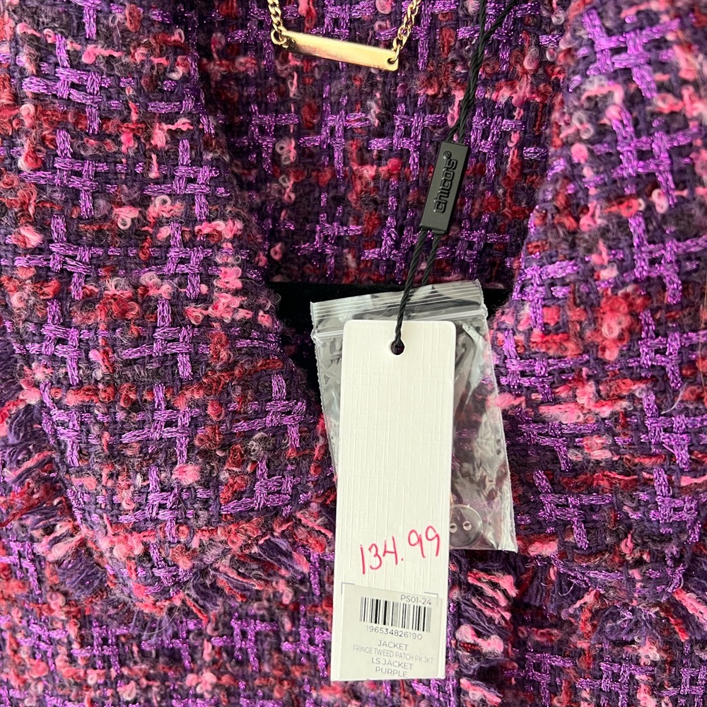 Chico’s Size 3 (XL) Purple Tweed Fringe Jacket NWT - Picture 3 of 6